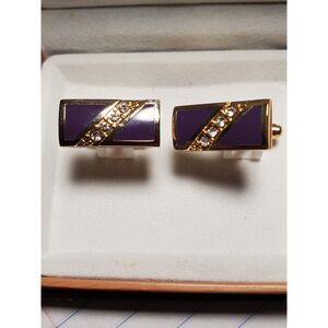 The Cufflinks are gold-toned with purple inlay Great Gift